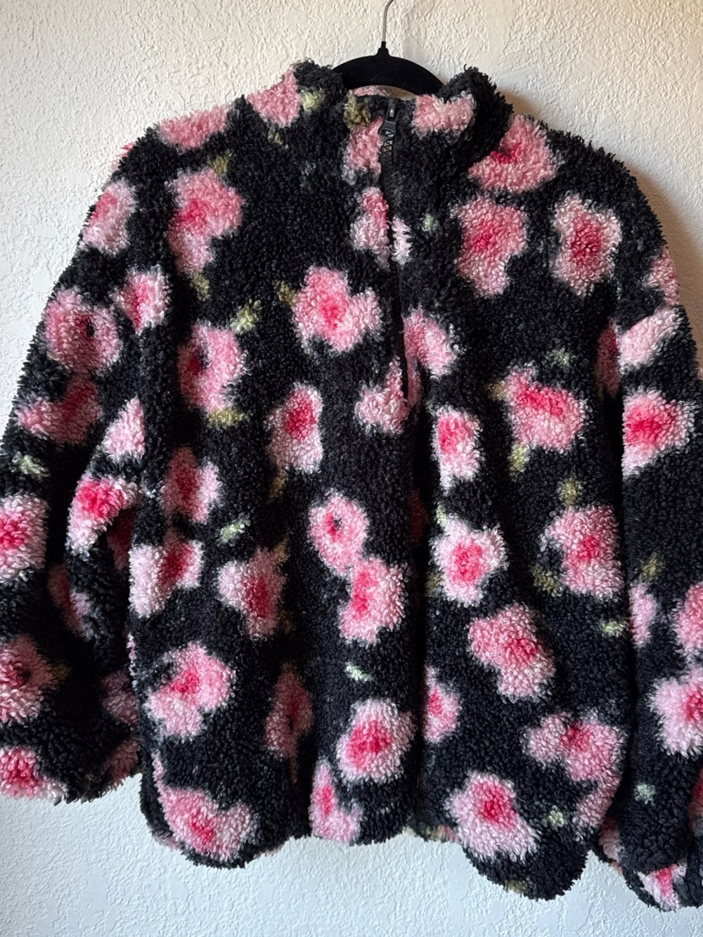Sandy Liang Floral Sherpa Jacket - Black & Pink